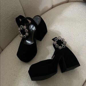Chic Black Platform Heels with Embellished Straps